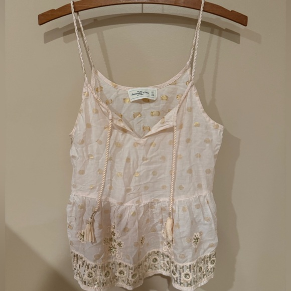 Abercrombie & Fitch cream Sequin Embroidered Peplum Tank:XS - Picture 1 of 4